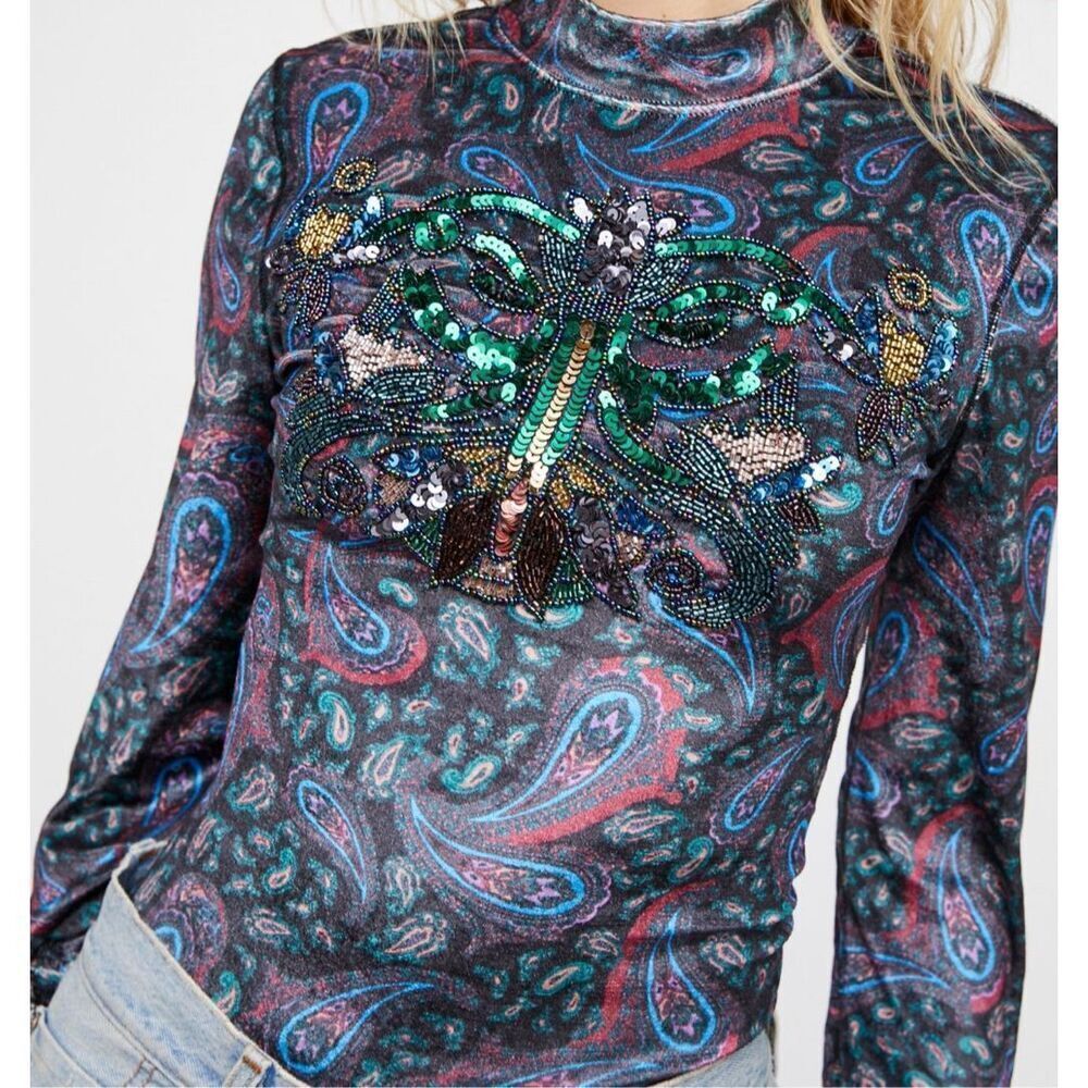 Free People L’amour Paisley Velvet Top size XS - Picture 3 of 11